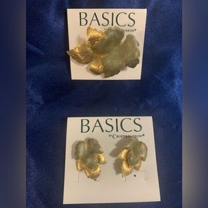 Croft & Barrow lovely leaf earring & lapel pin set - green & gold tone